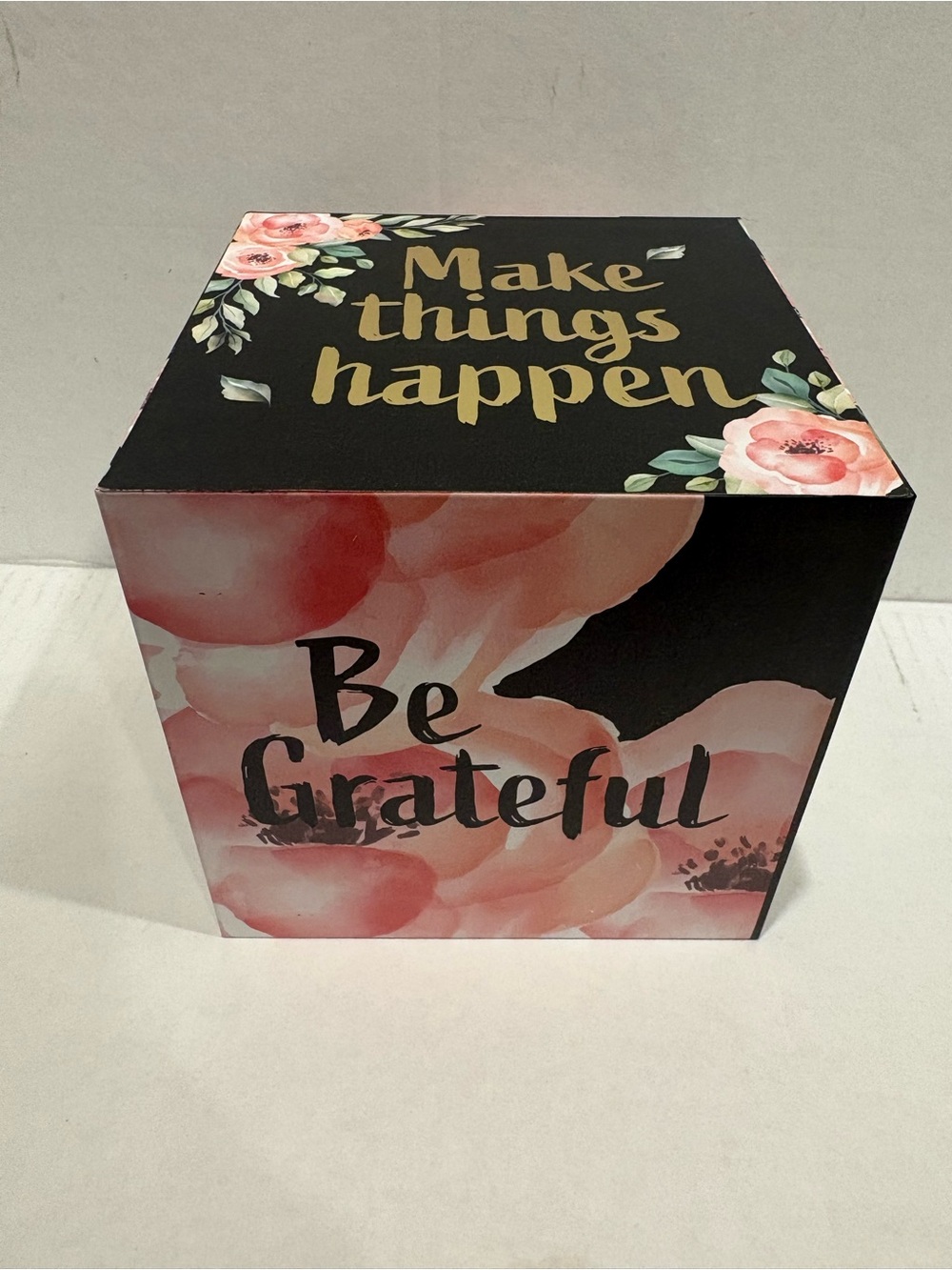 Be Grateful Floral Decorative Box - Black & Pink